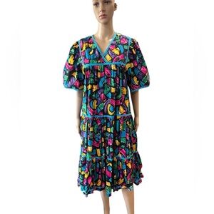 Vintage kaftan neon abstract 1980’s tiered muumuu-M